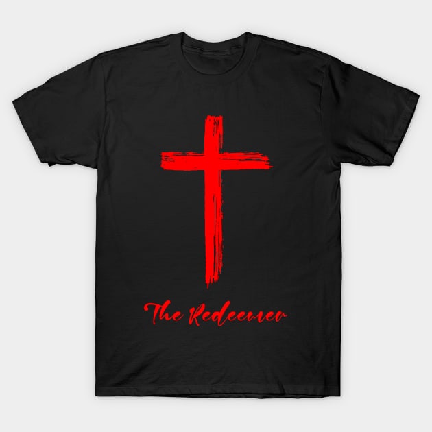 Jesus christ - the redeemer - red design with a cross symbol  | Christian Christianity designs. T-Shirt by ZechJohn